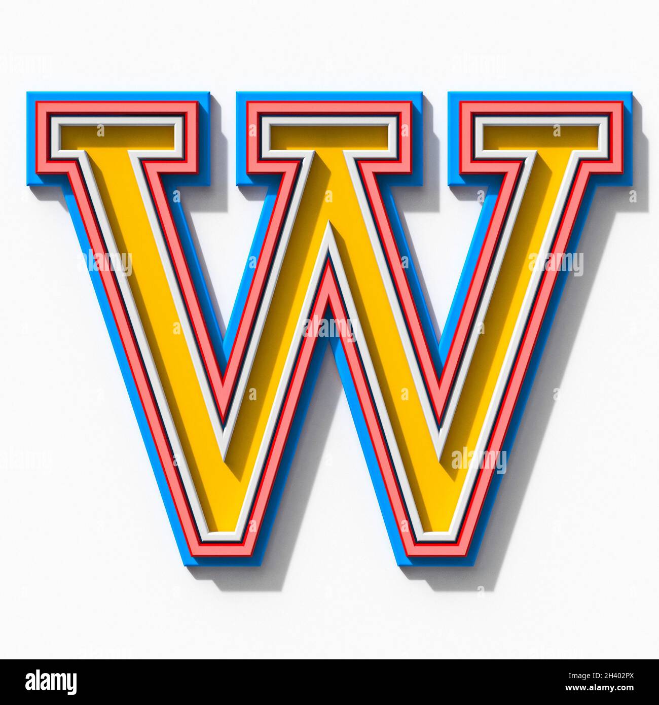 Slab serif colorful outlined font with shadows Letter W 3D Stock Photo ...