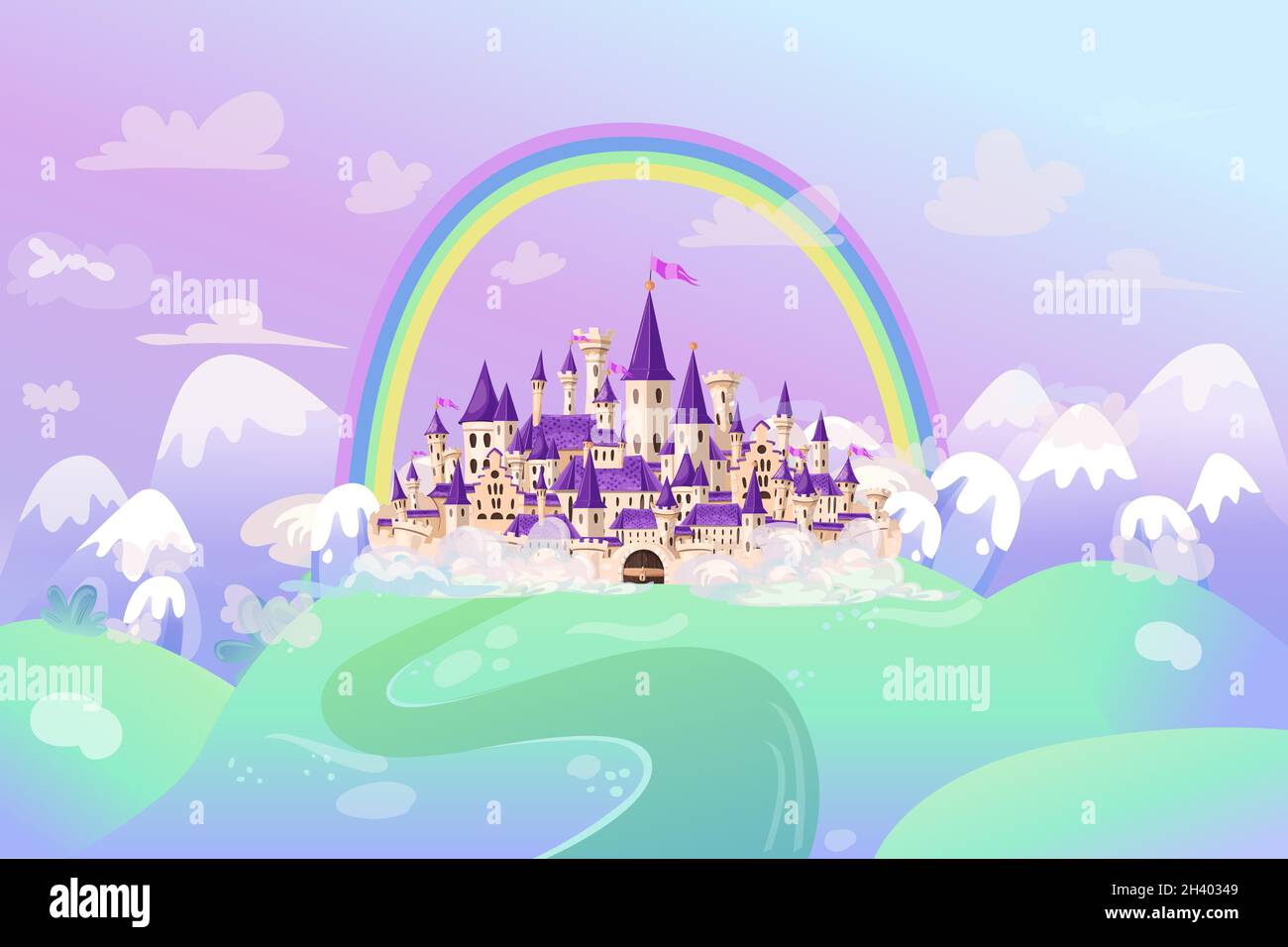 Cute cartoon castle. Fairy medieval castle in cartoon style Stock ...