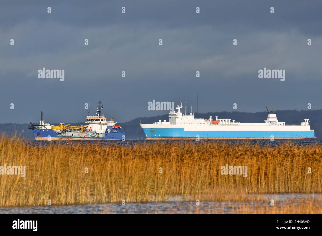 Sea ferry and special vessel Stock Photo
