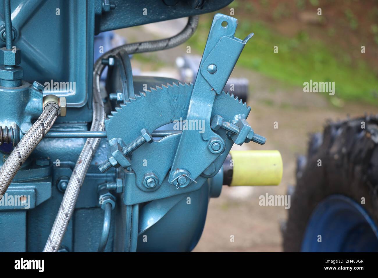 Speed regulation lever of water pump Diesel engine, Handle to control the speed of diesel engines for different purposes Stock Photo