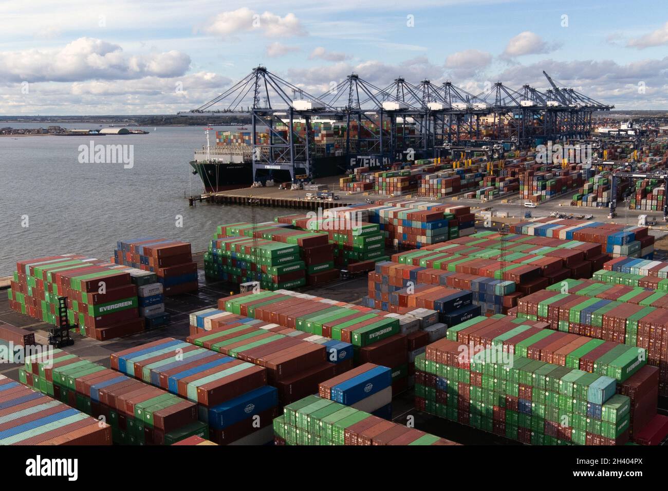 Thousands of shipping containers at the Port of Felixstowe in Suffolk ...