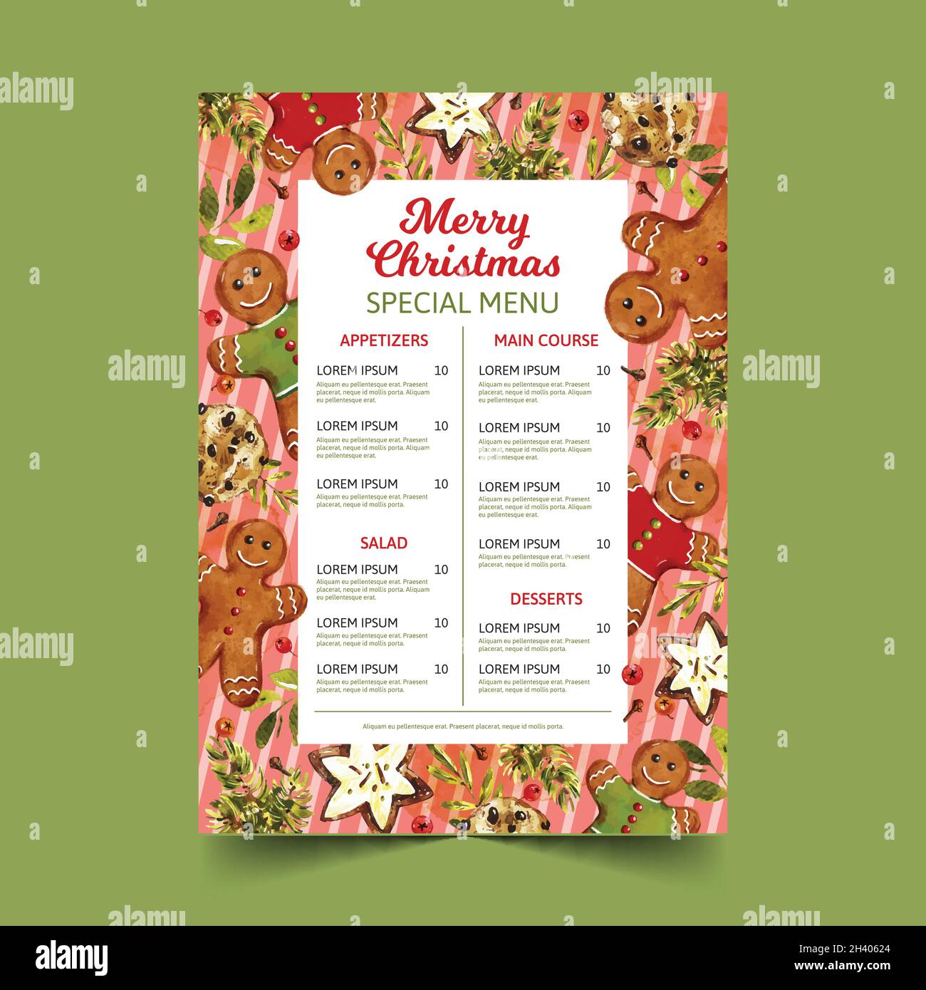 watercolor christmas menu template with gingerbread men vector design  illustration Stock Vector Image & Art - Alamy
