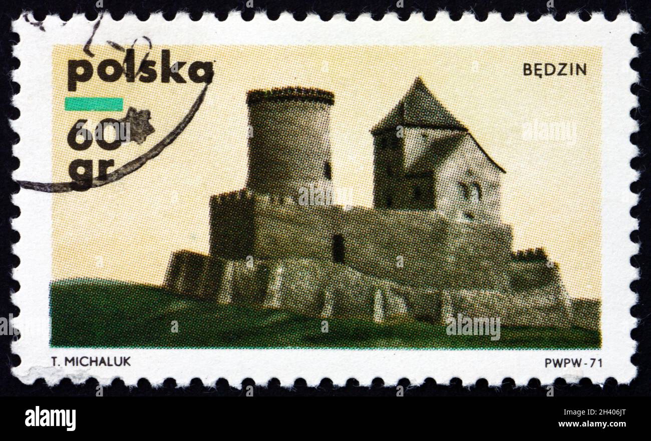 POLAND - CIRCA 1971: a stamp printed in Poland shows Bedzin Castle, is the stone castle dates to the 14th century, circa 1971 Stock Photo