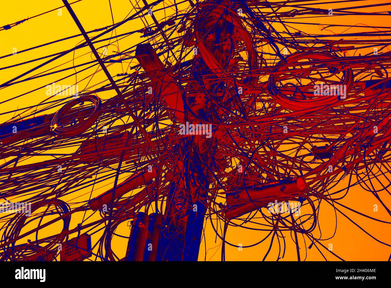 Electrical wires tangled complex for repair Stock Photo