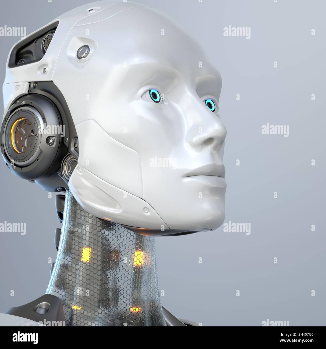 Humanlike robot's head. 3D illustration Stock Photo