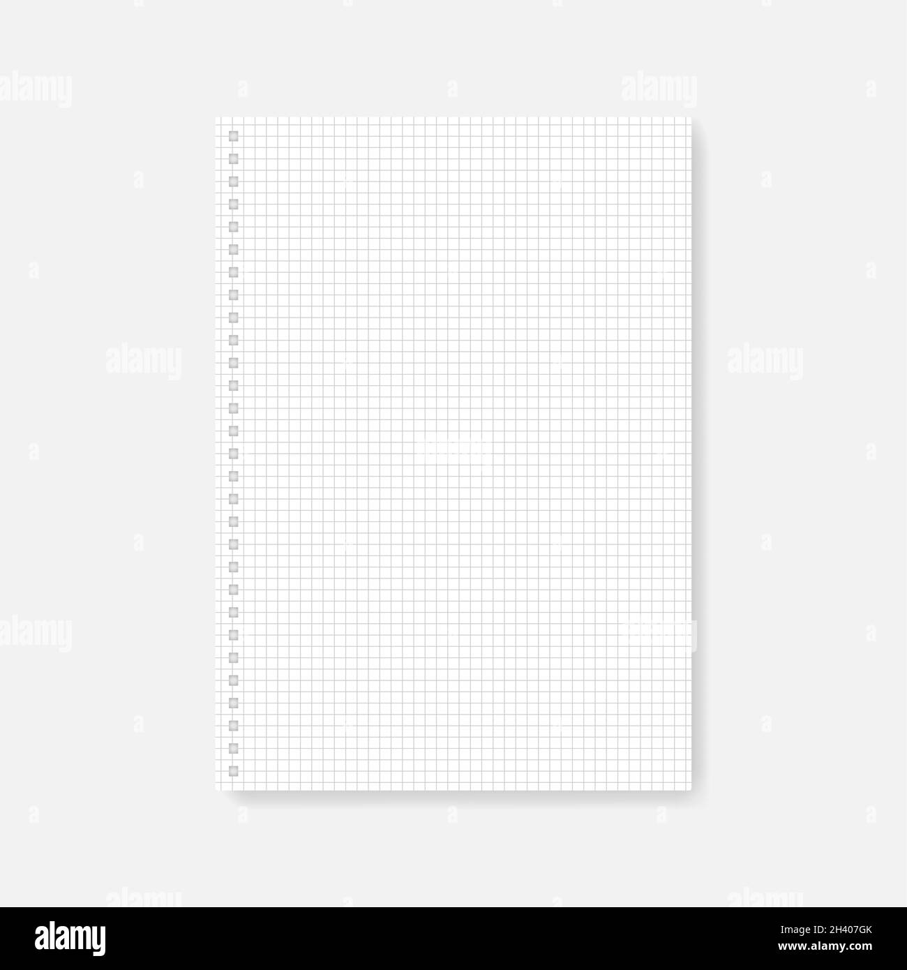 Square hole punched A4 white cross section paper sheet for ring binder. Vector mock-up Stock Vector