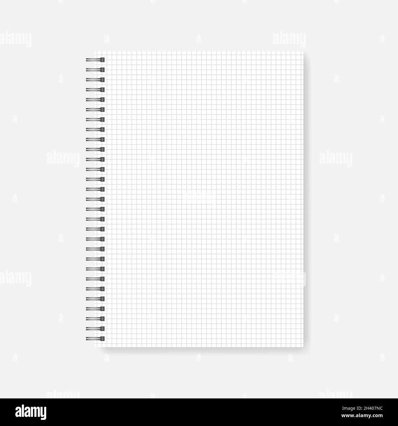 Spiral graph ruled notebook realistic mockup. Wire bound white A4 notepad with squared sheets vector template Stock Vector