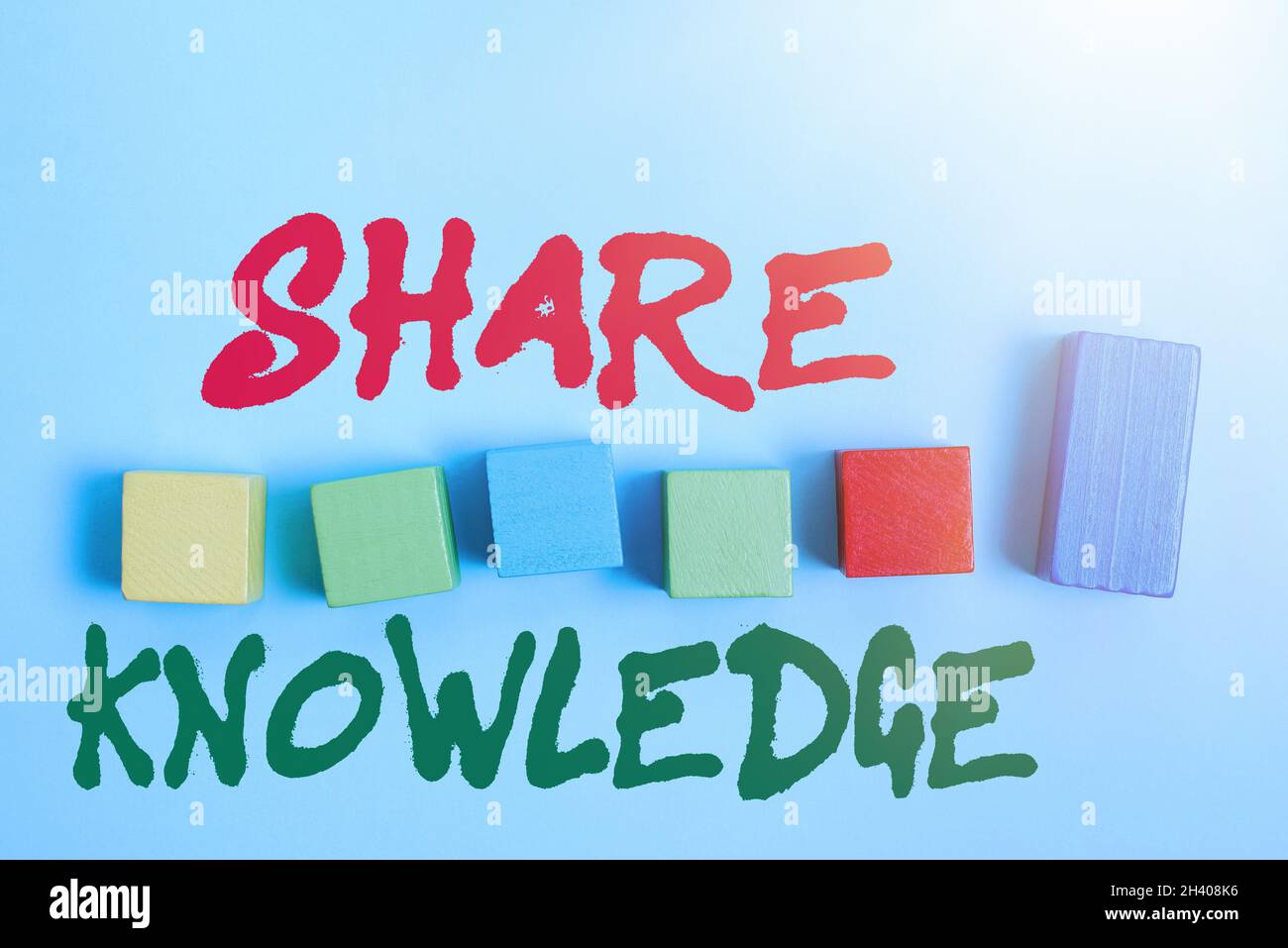 Sign displaying Share Knowledge. Word Written on activity through which knowledge is exchanged among showing Stack of Sample Cub Stock Photo