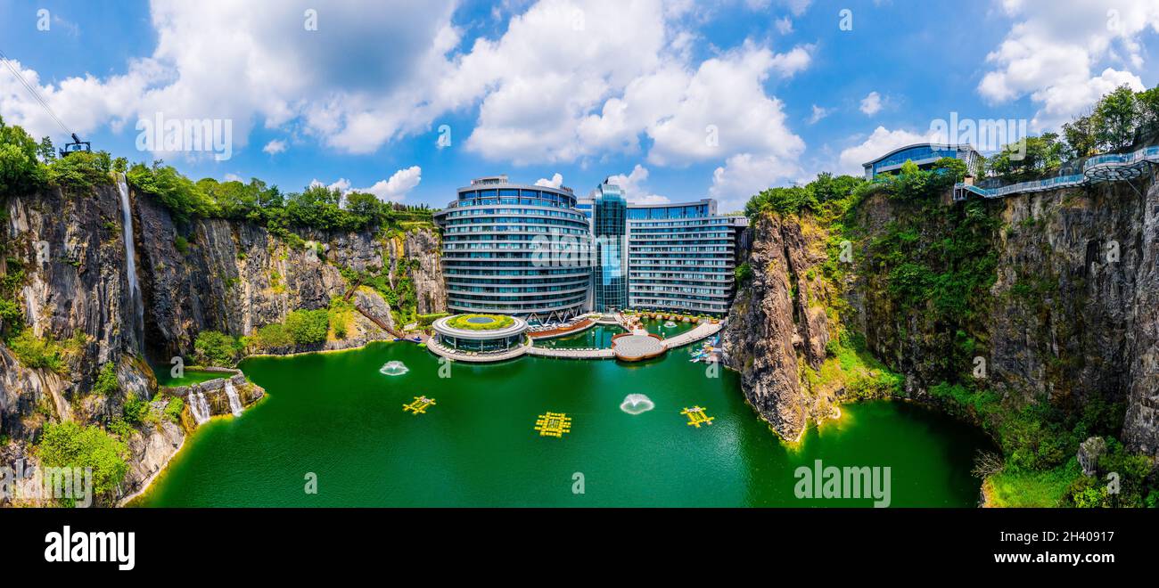 Shanghai,China - August 23,2020:Shimao Shenkeng Intercontinental Hotel in Shanghai Sheshan,the altitude is minus 88 meters.It is the world's first nat Stock Photo