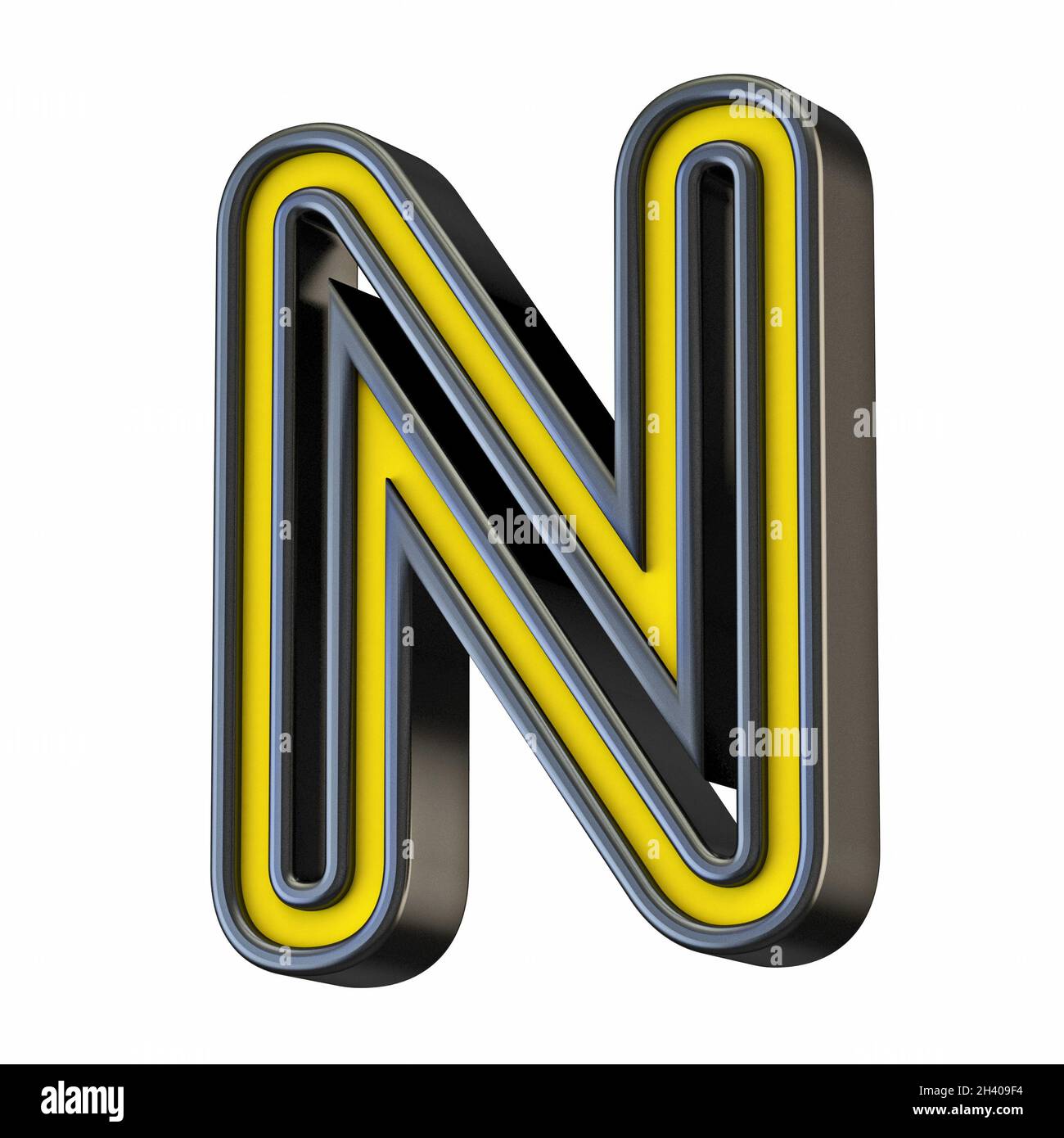 Yellow black outlined font Letter N 3D Stock Photo Alamy