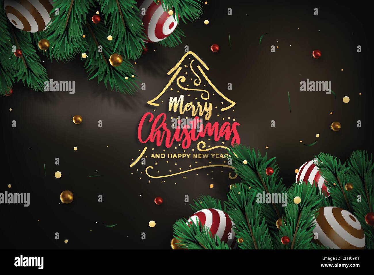 realistic christmas tree branches background vector design illustration ...