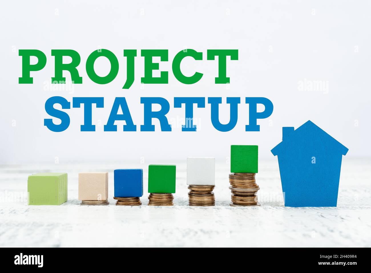 Conceptual caption Project Startup. Word Written on a project done on the side not setting up a company Preparing House Plans, H Stock Photo
