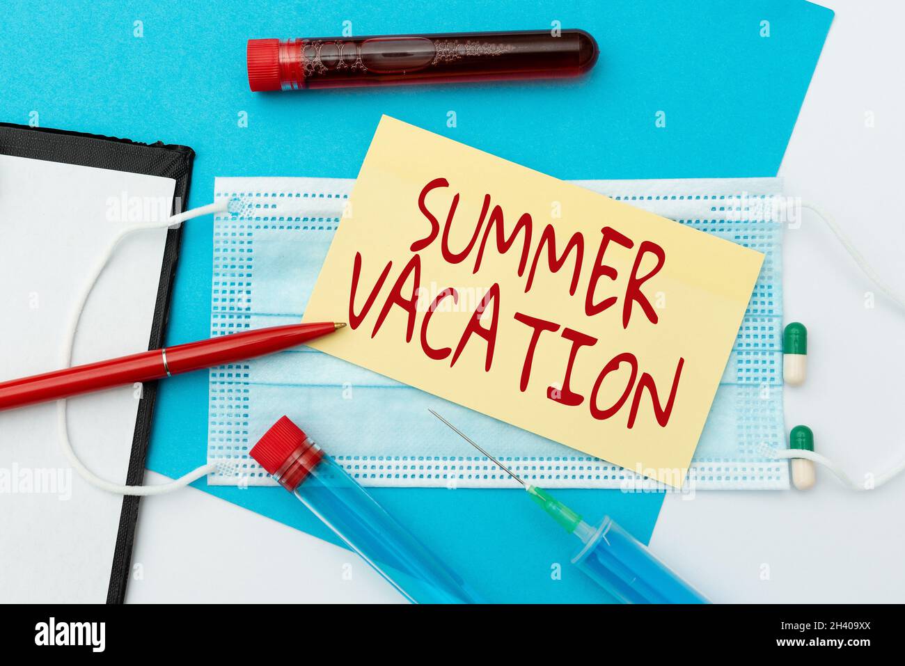 Conceptual caption Summer Vacation. Business idea the time when children do not go to school in the summer Presenting Infection Stock Photo