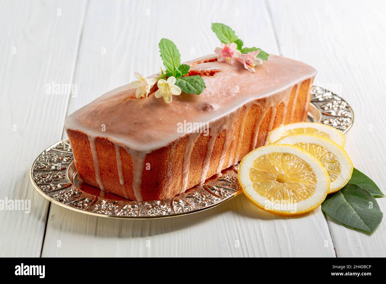 Lemon loaf cupcake with icing. Stock Photo