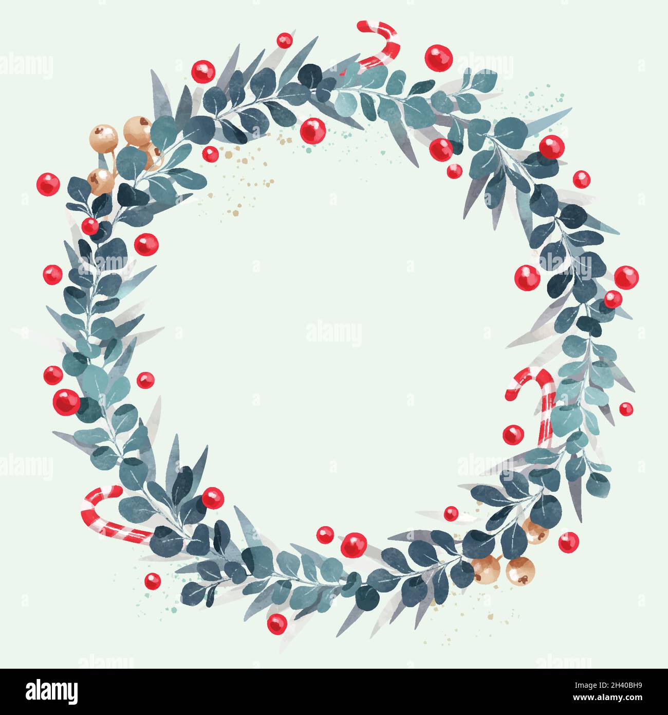 watercolor christmas wreath with empty space vector design illustration Stock Vector