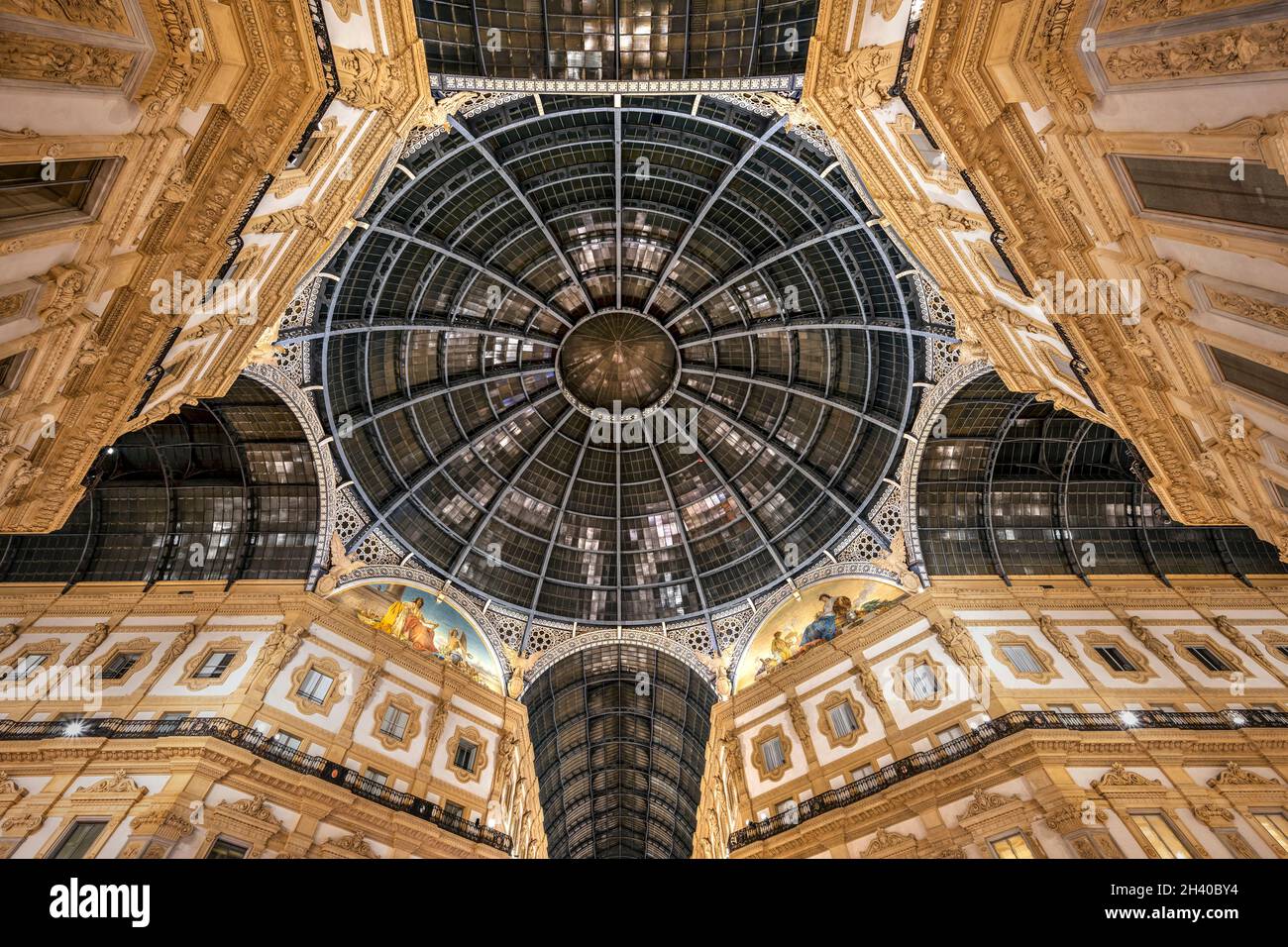 Night view of Galleria Vittorio Emanuele II shopping mall, Milan, Lombardy, Italy Stock Photo