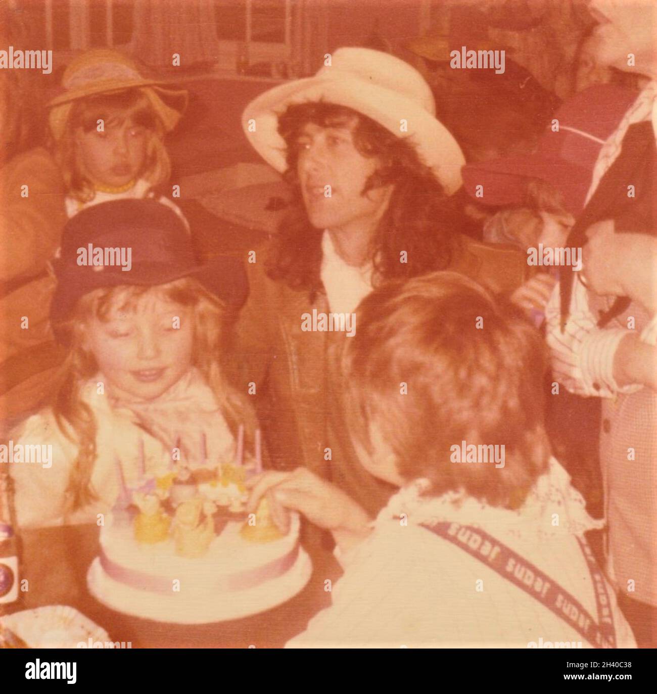 Jimmy Page of Led Zeppelin At A Kids Birthday Party, 1977 Stock