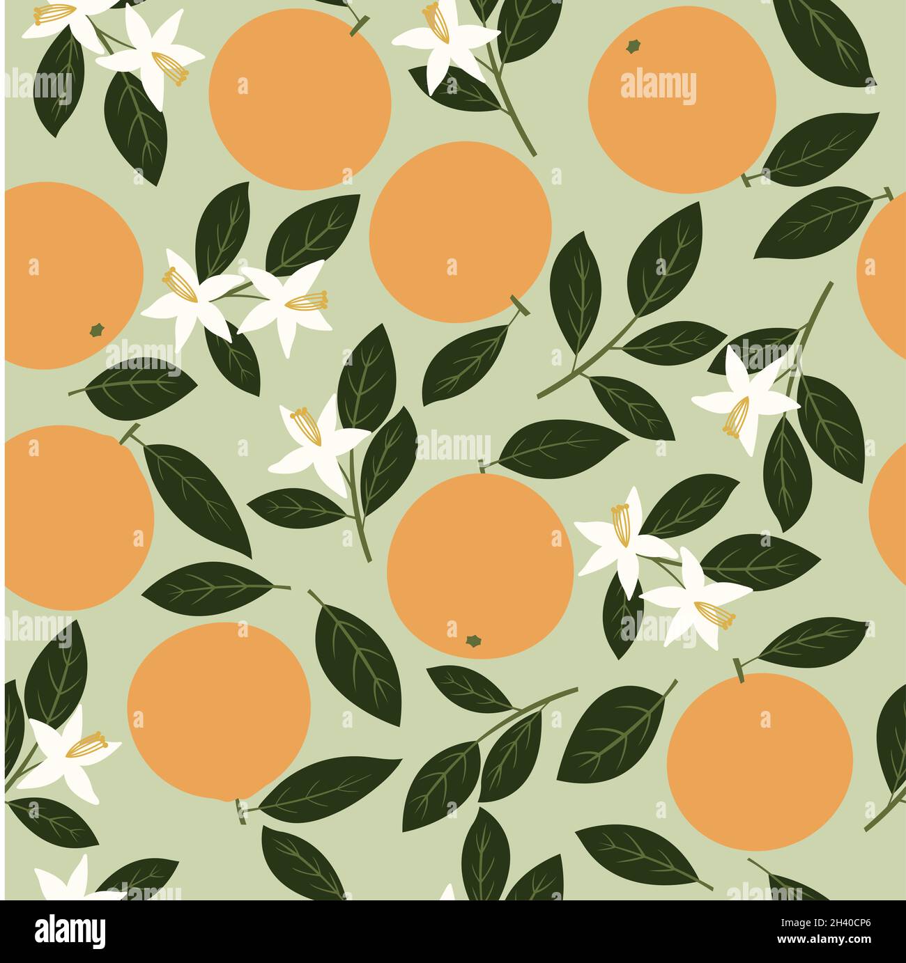 Seamless pattern design of orange fruit with the leaves and flowers of ...