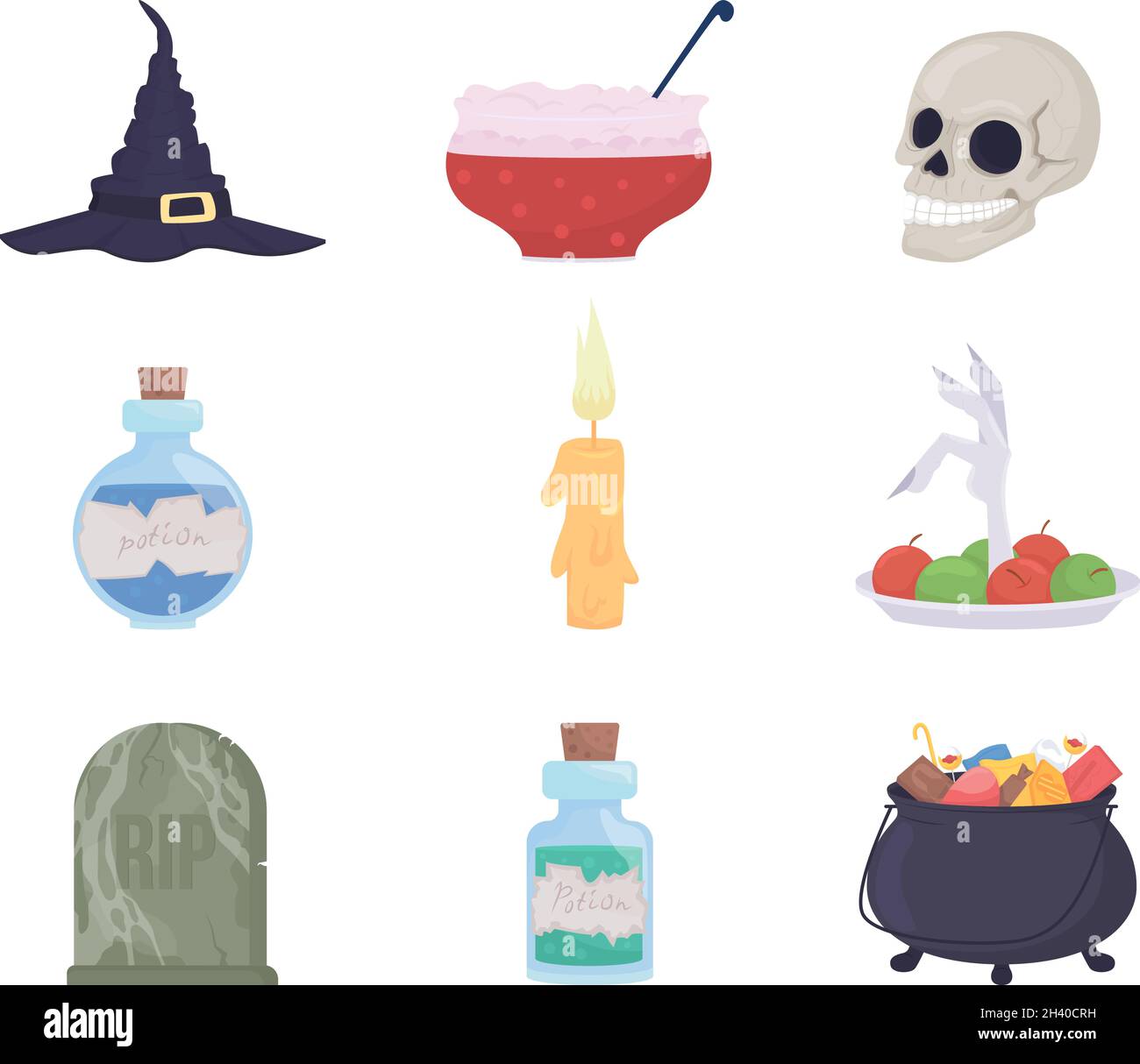 Halloween decorations semi flat color vector item set Stock Vector