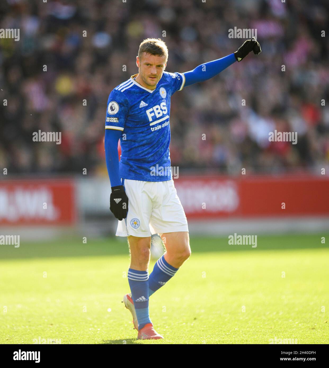 Leicester City's Jamie Vardy during the match at the Brentford Community Stadium. Picture : Mark Pain / Alamy Stock Photo