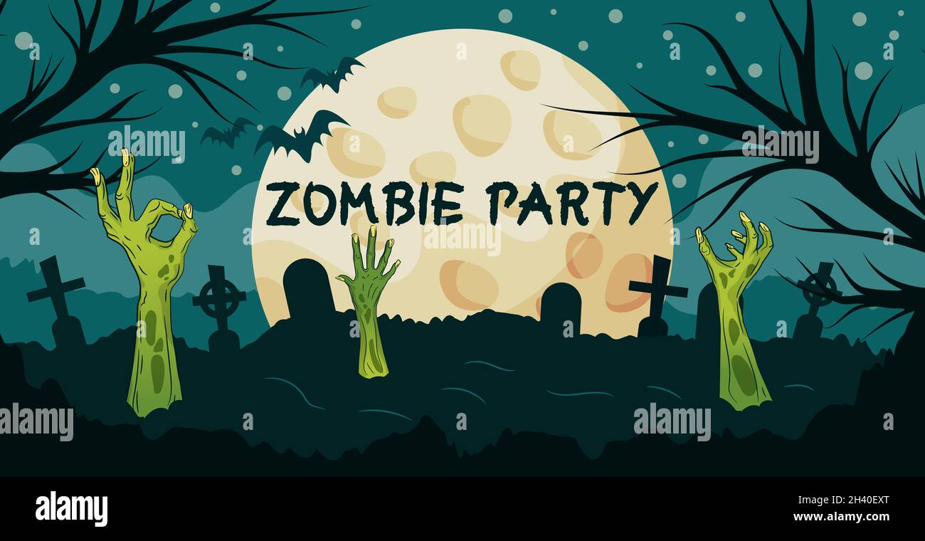 Realistic Night Cemetery Hands Crawling Out of the Ground Vector Stock Photo Alamy