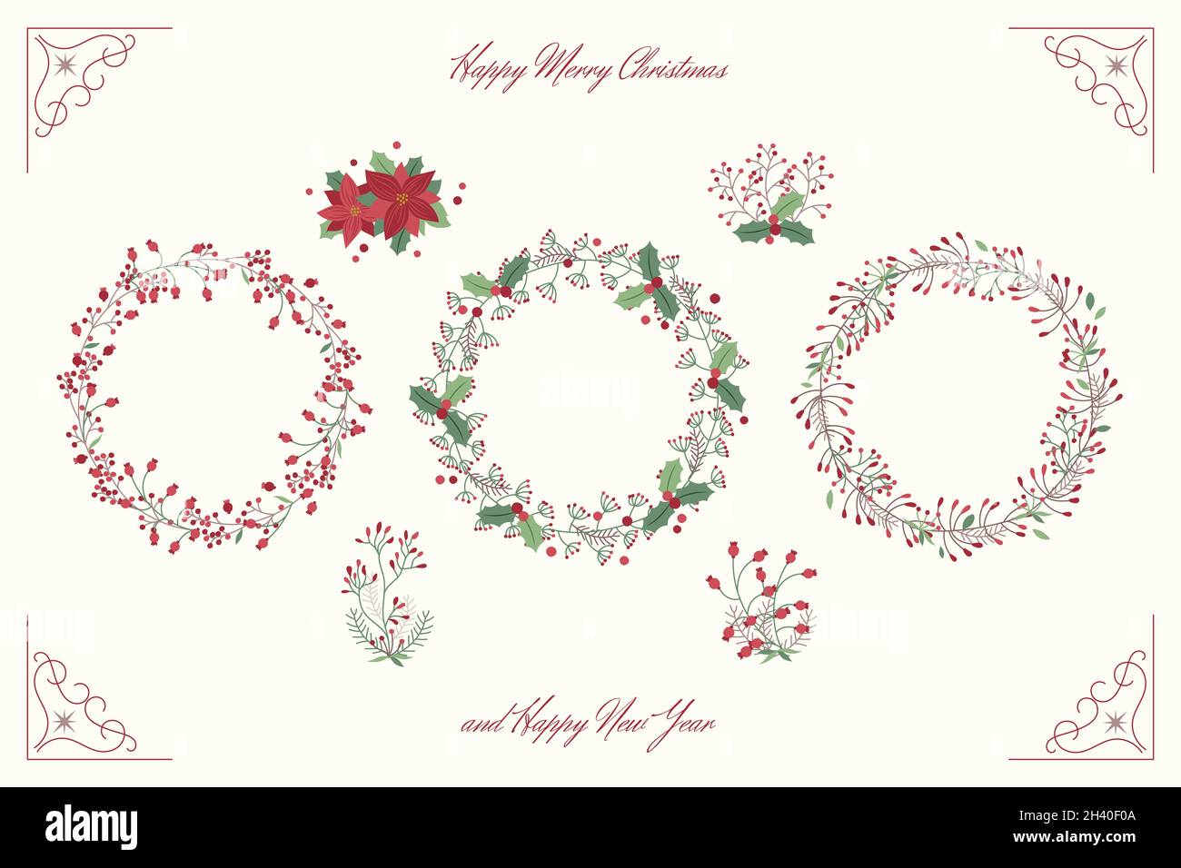 hand drawn christmas flower wreath collection vector design ...