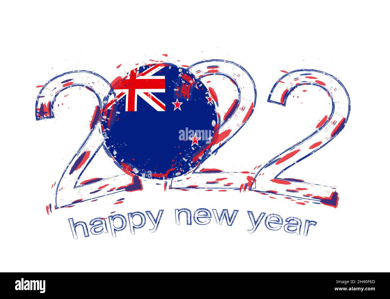 Happy New 2022 Year with flag of New Zealand. Holiday grunge vector ...