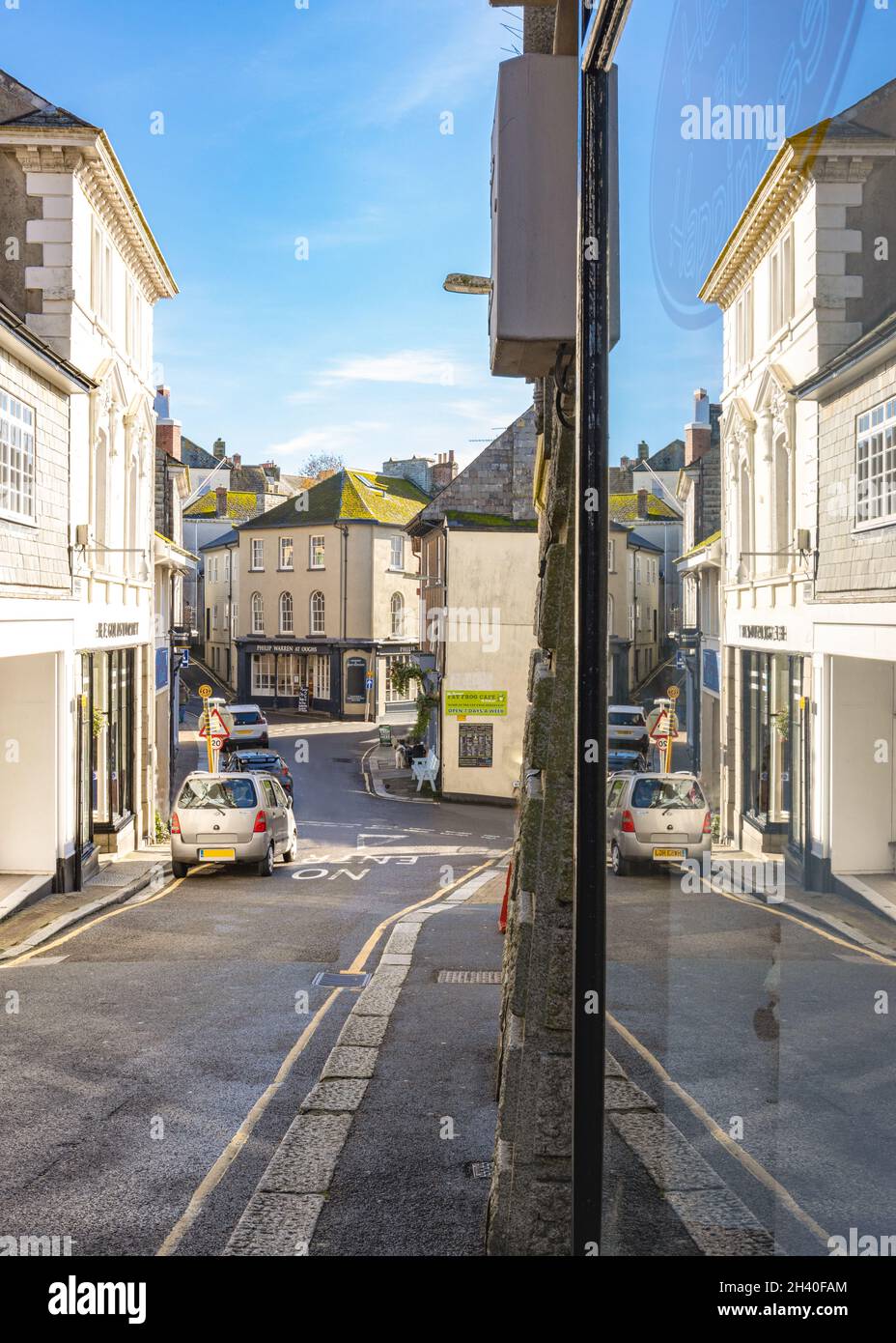 Liskeard Town centre in the morning sunlight Cornwall Stock Photo