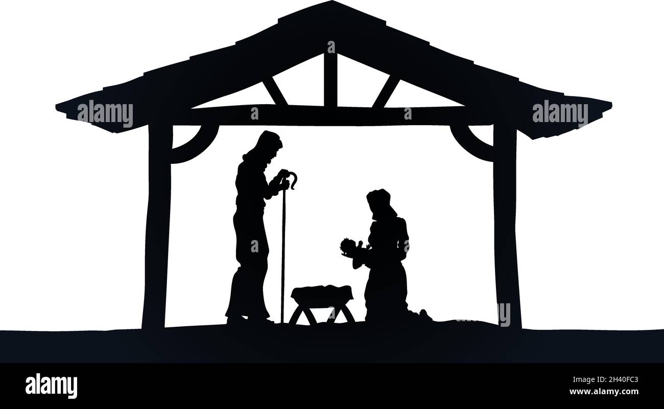 Christmas Nativity Scene Jesus Manger Silhouette Stock Vector Image ...