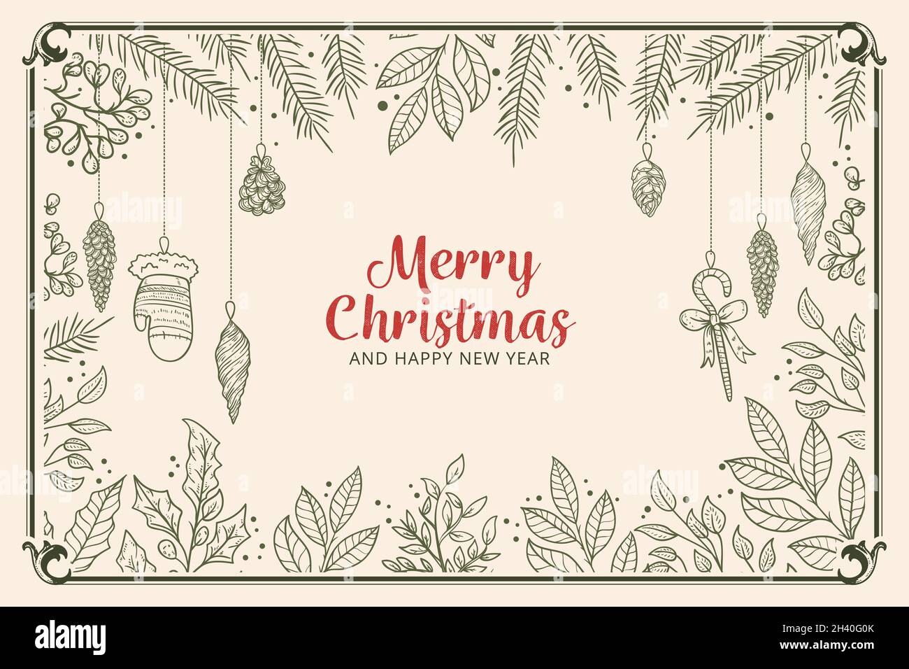 vintage christmas tree branches wallpaper vector design illustration ...