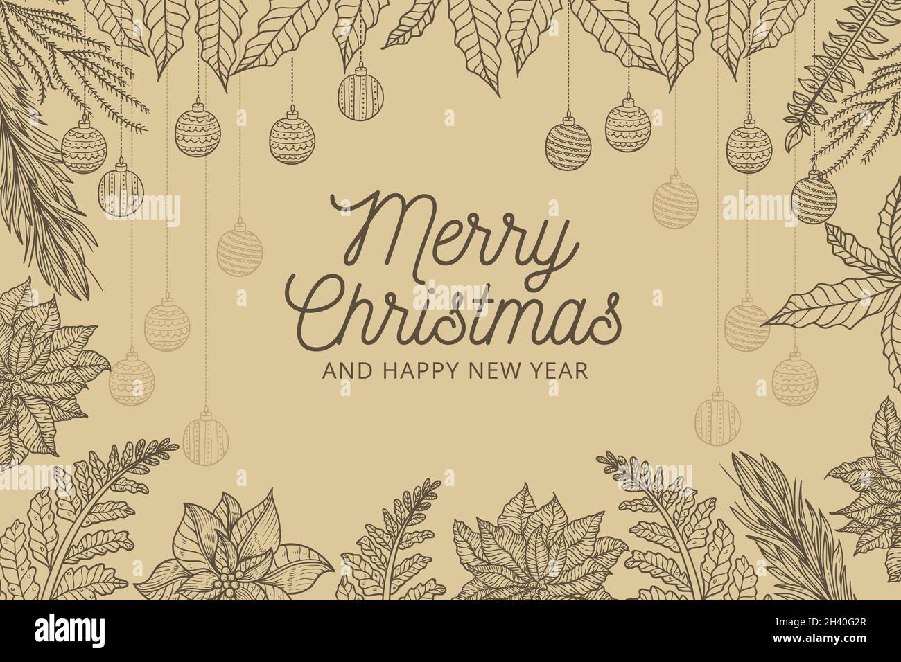 vintage christmas tree branches background vector design illustration ...