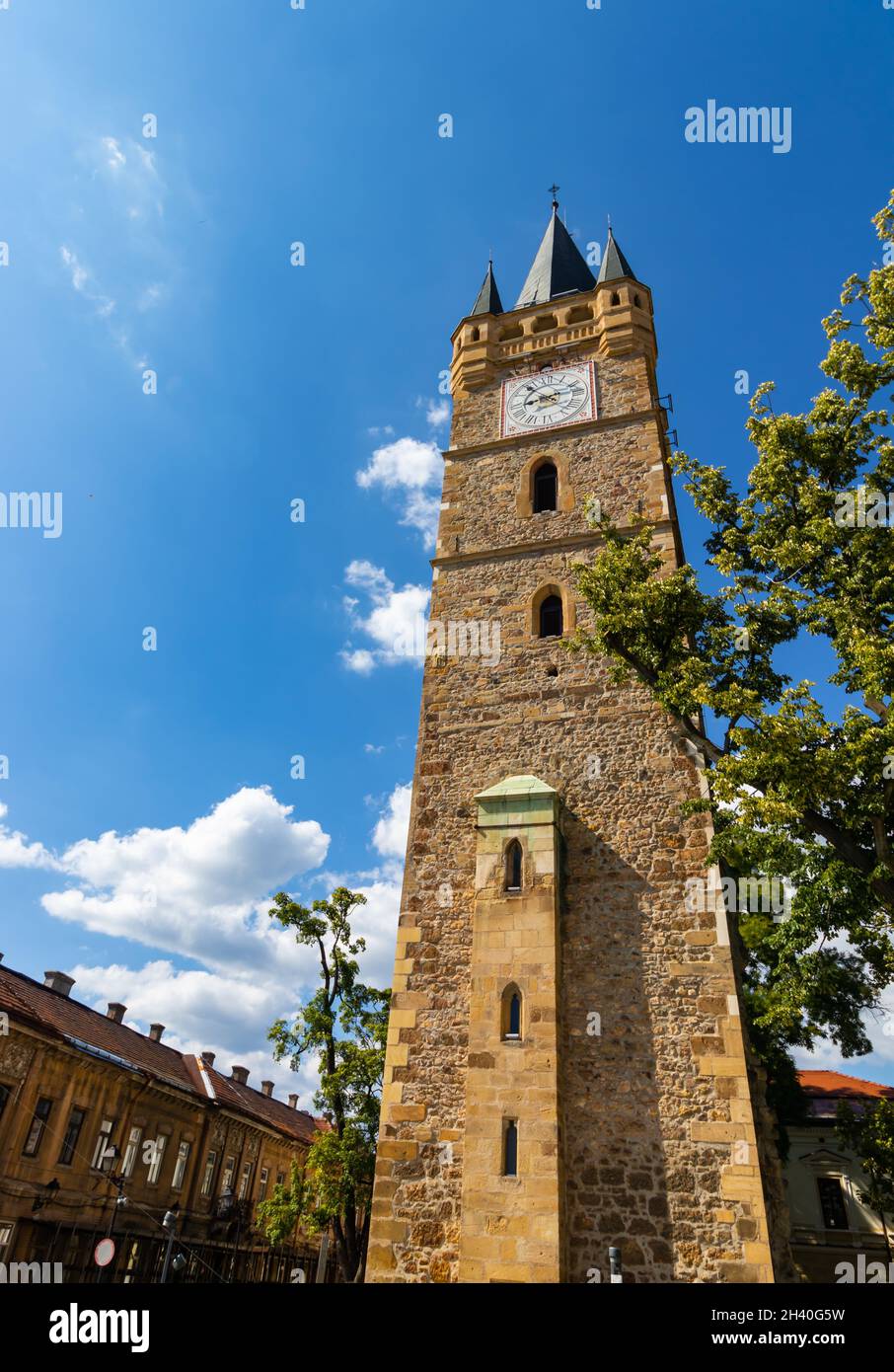 Photograph of Stefan's Tower located in the Citadel Square in Baia Mare, Maramures, which is over 40 meters high Stock Photo