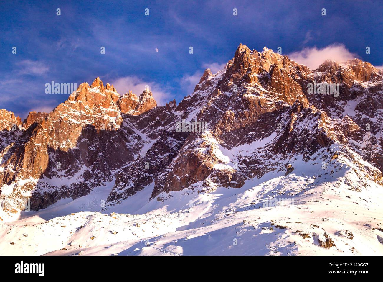 French Alps winter sunset view, France Stock Photo