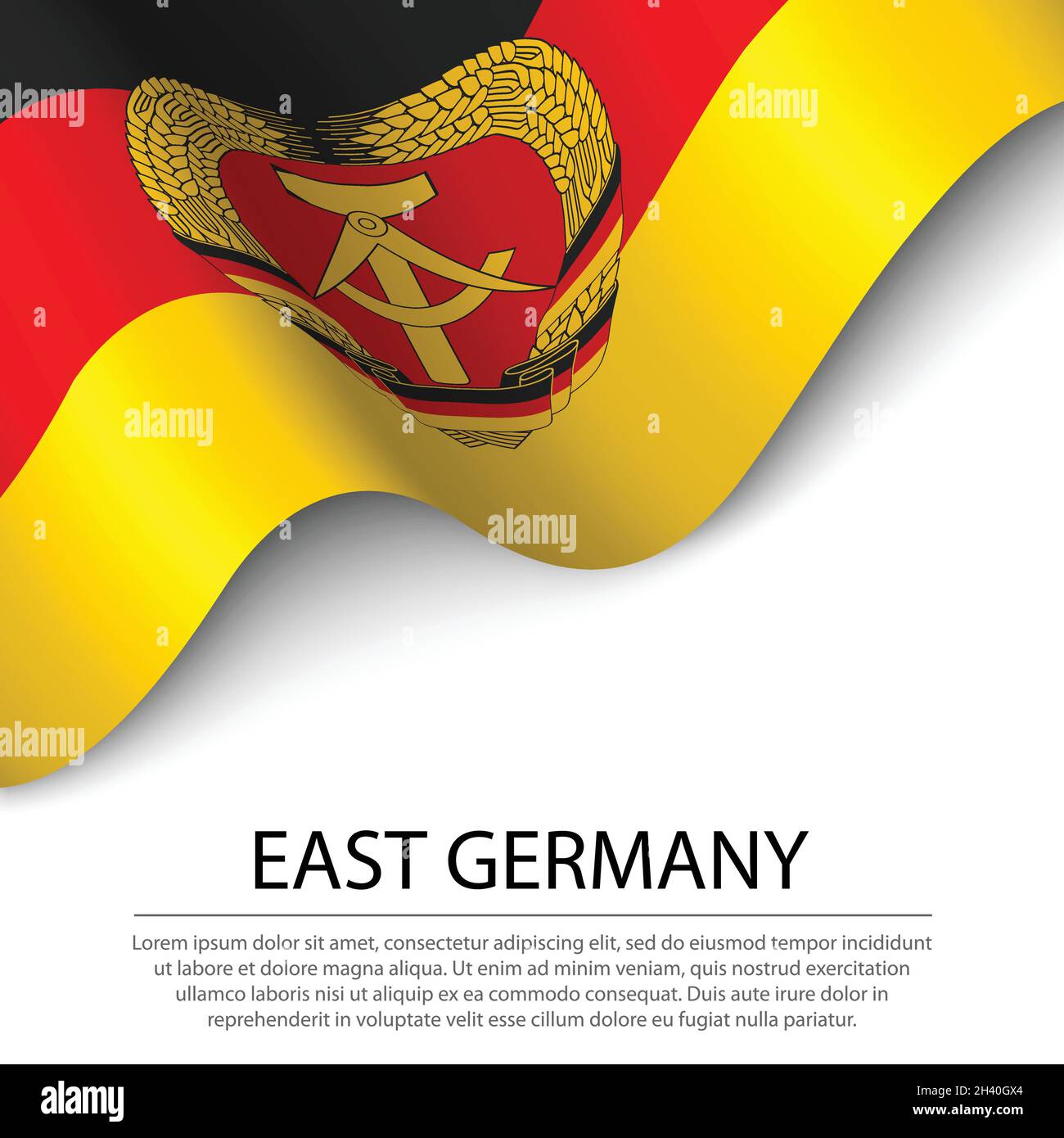 Waving flag of East Germany on white background. Banner or ribbon vector template Stock Vector