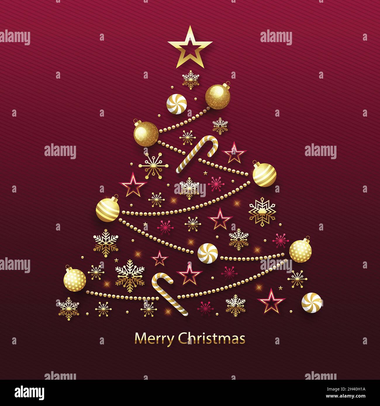 christmas tree made realistic golden decoration vector design ...