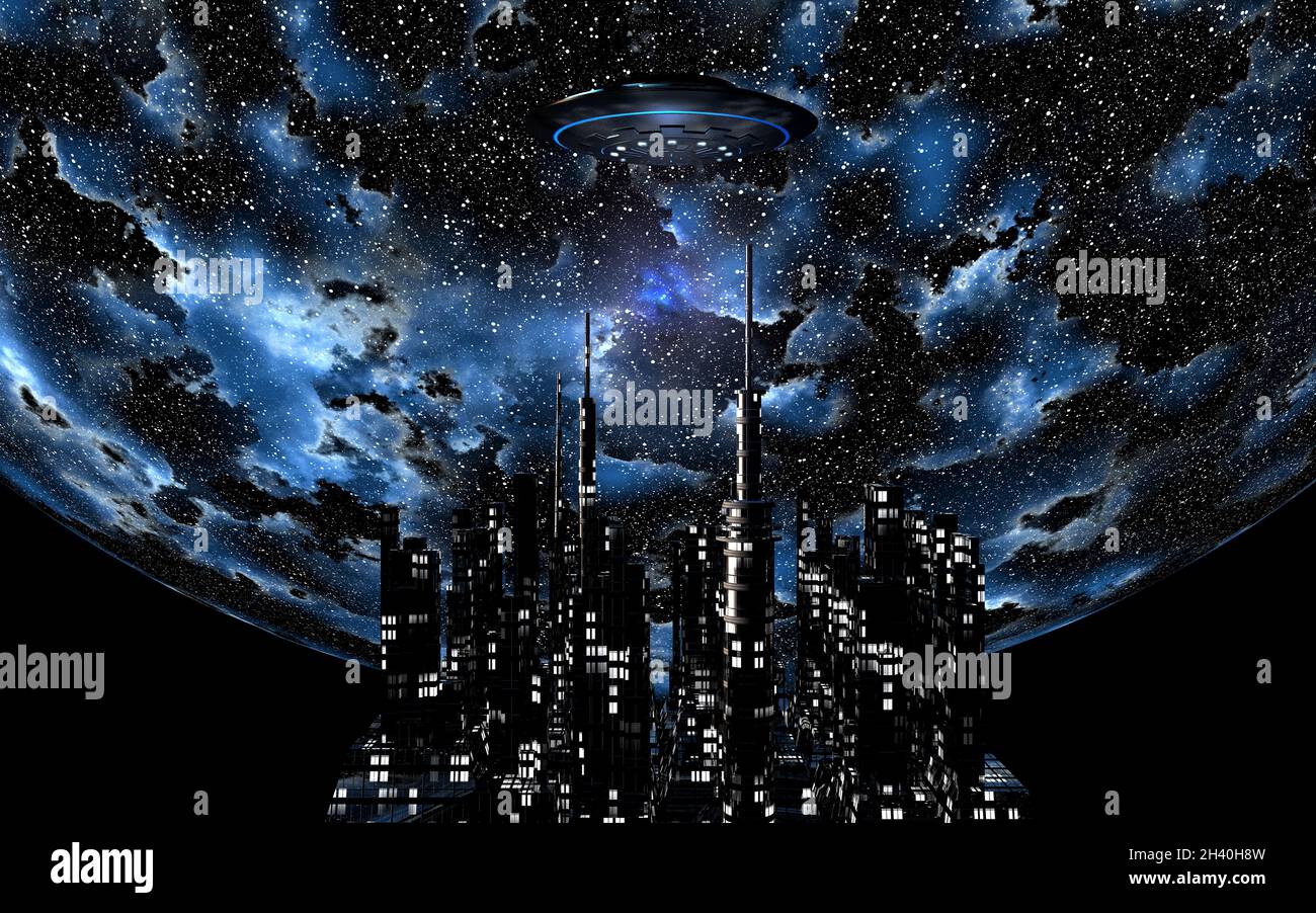 Wallpaper Anime Of The City On A Clear Night Sky With The Sky Background,  3d Abstract Space Scene With Fictional Planet, Hd Photography Photo,  Science Fiction Background Image And Wallpaper for Free