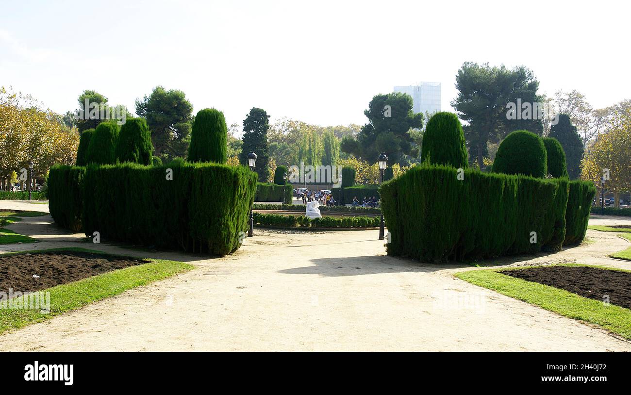 Gardens in front of the Catalan Parliament in the Parque de La Ciudadela, Barcelona, Catalunya, Spain, Europe Stock Photo