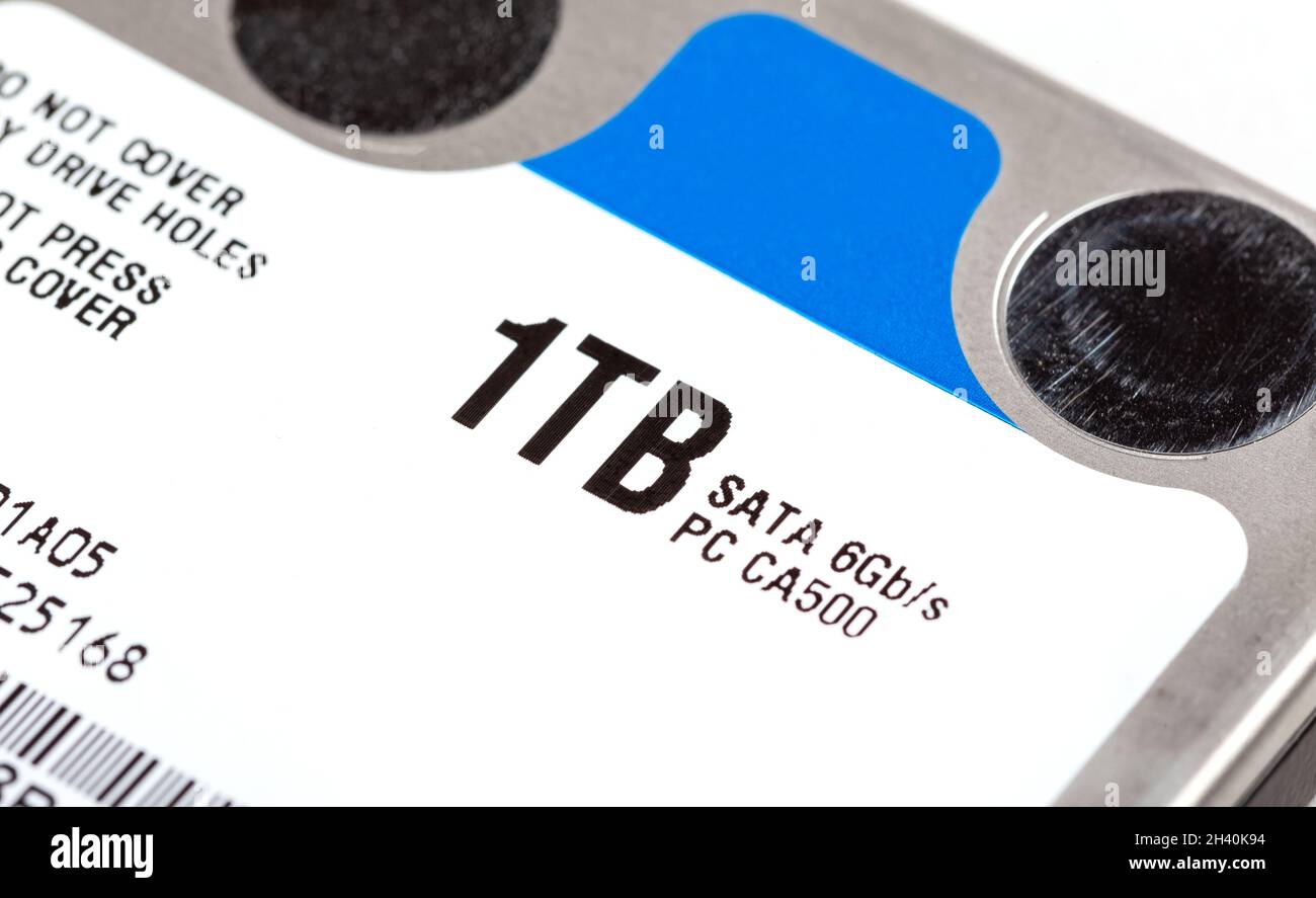 1 TB hard drive storage space , simple one terabyte 2.5 inch HDD object  macro, extreme closeup, number label, nobody, detail shot. Hard disk  digital d Stock Photo - Alamy