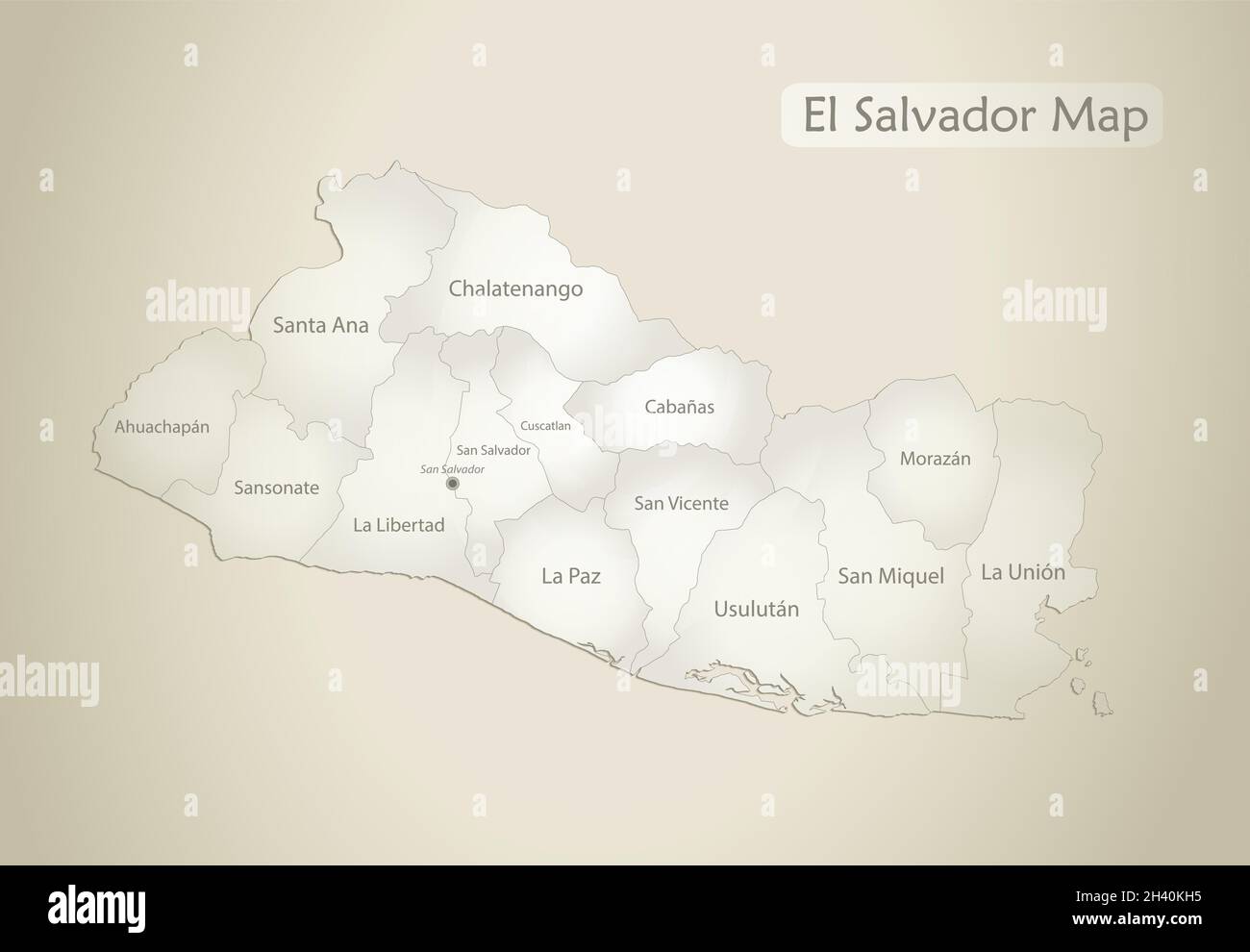 El Salvador map, administrative division with names, old paper