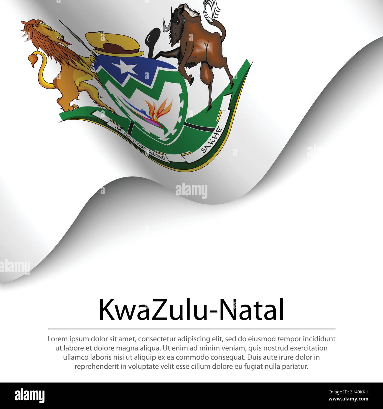 Waving flag of KwaZulu-Natal is a Province of South Africa on white background. Banner or ribbon vector template Stock Vector
