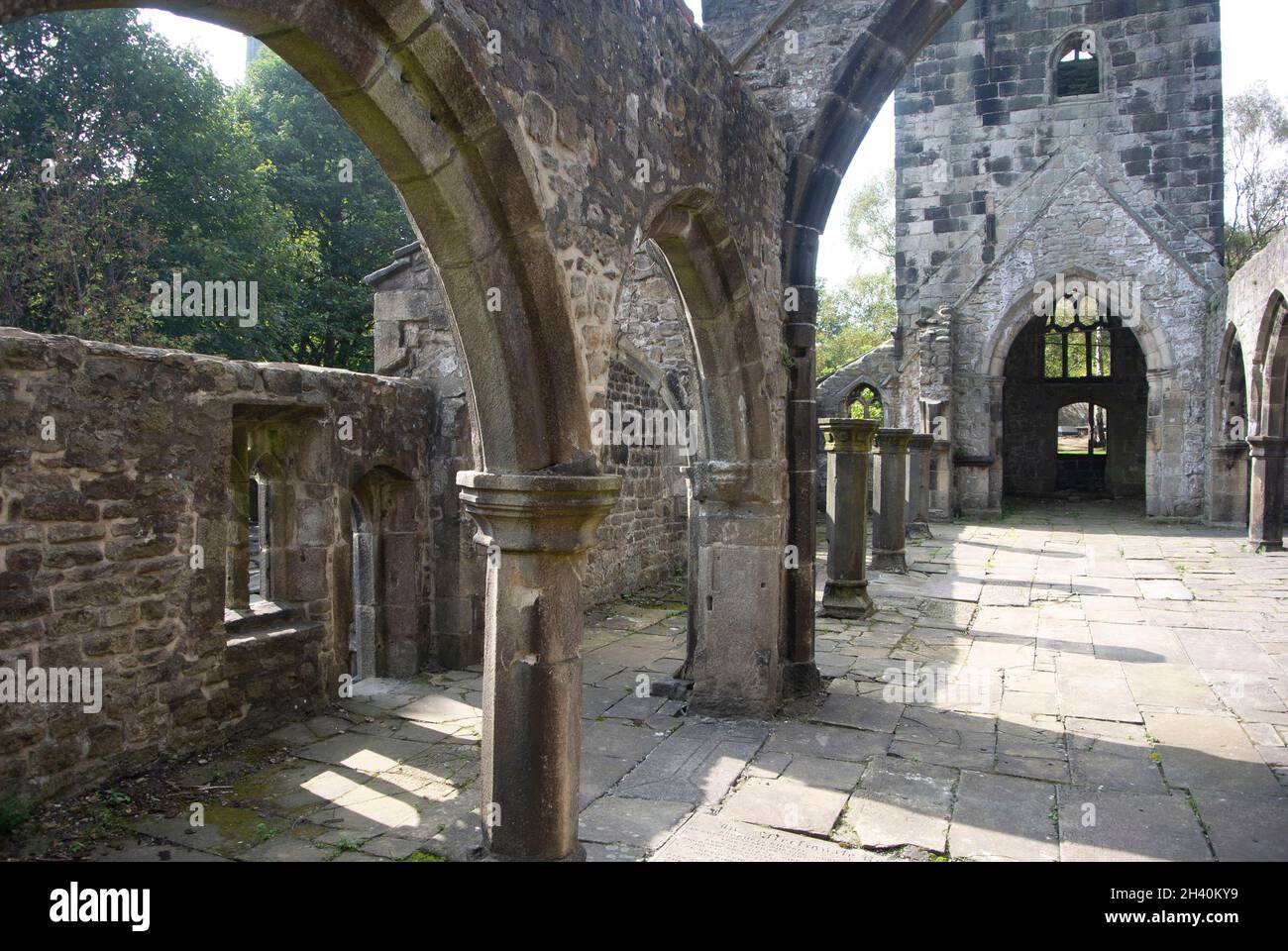 Charming ruins of Saint Thomas church, Heptonstall, Yorkshire  Beautiful historic building  Landscape aspect shot Stock Photo