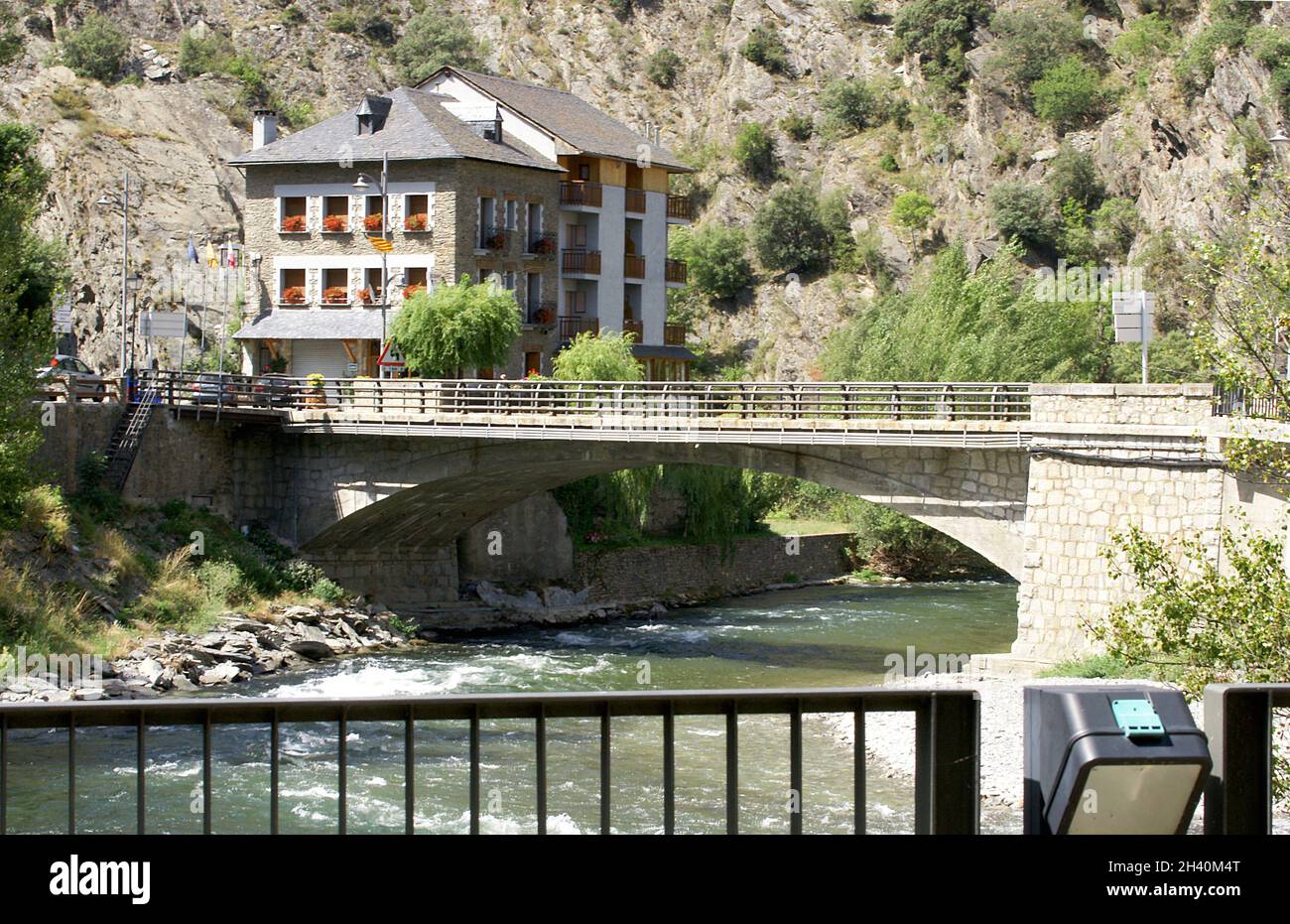 Noguera Pallaresa river as it passes through Sort, Lleida, Catalonia, Spain, Europe Stock Photo