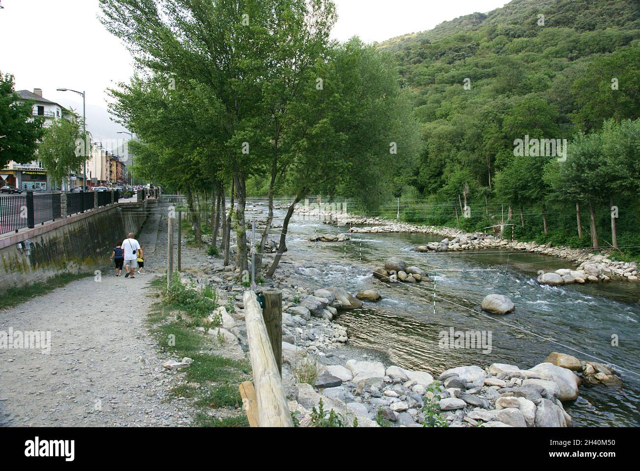 Noguera Pallaresa river as it passes through Sort, Lleida, Catalonia, Spain, Europe Stock Photo