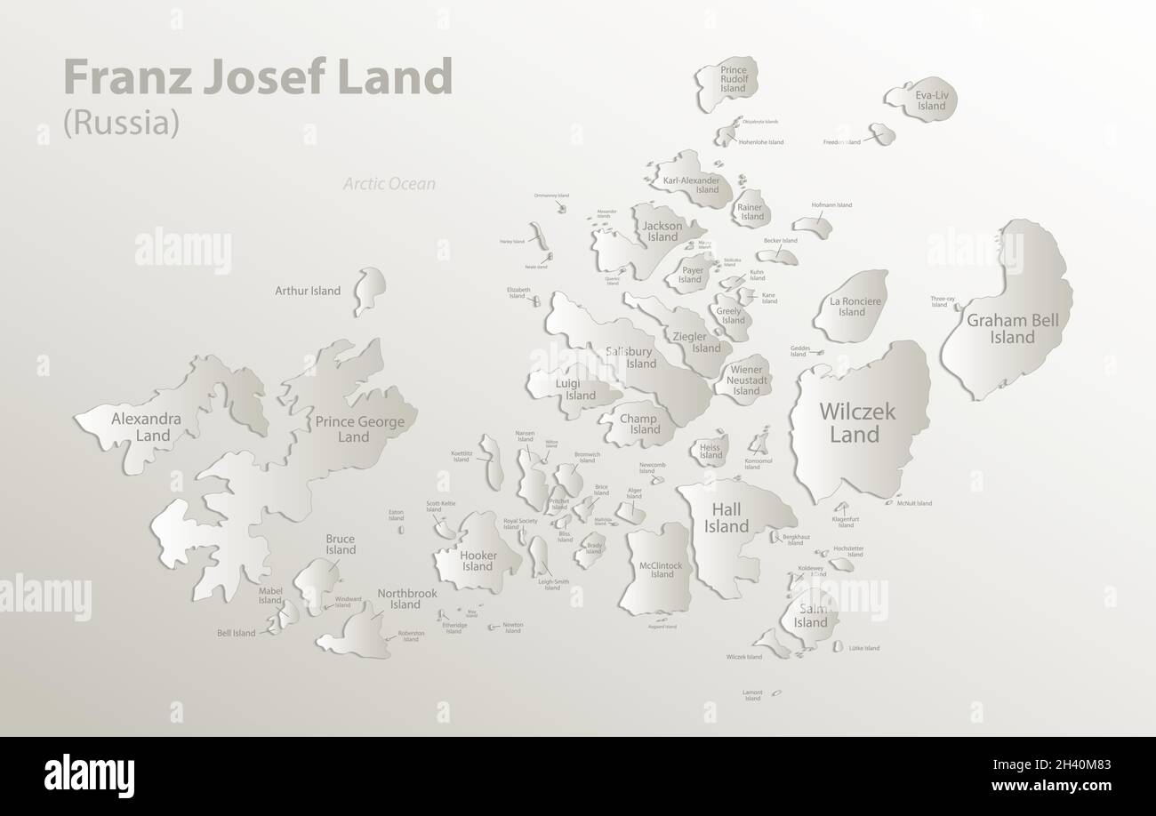 Franz Josef Land map, administrative division, separates regions and