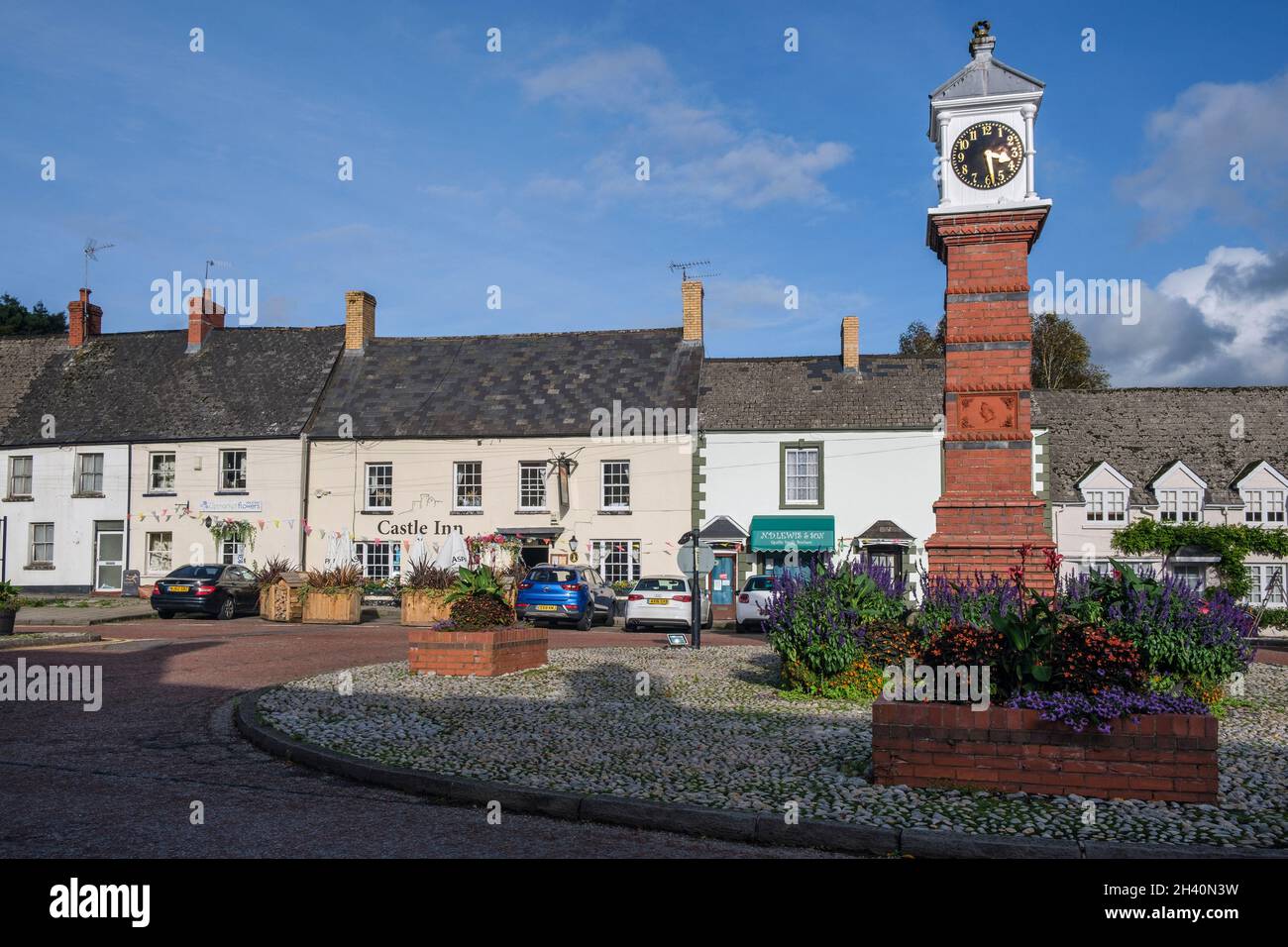 Twyn Square and the Jubilee Clock, Usk, Monmouthshire, Wales Stock Photo