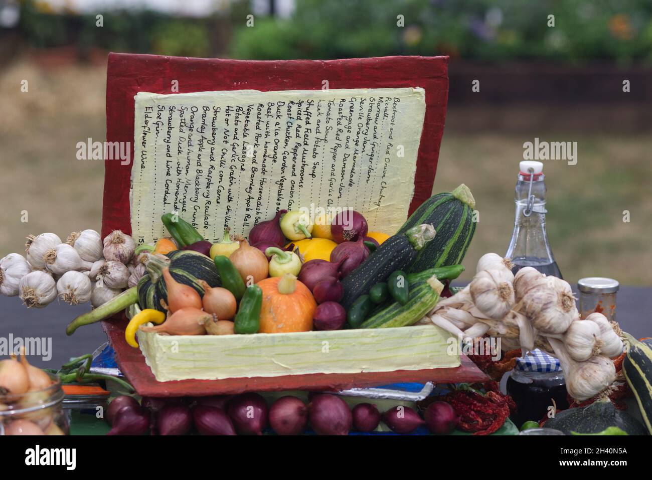 menu book and vegetables Stock Photo