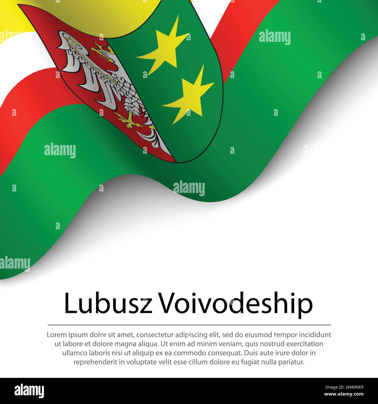Waving flag of Lubusz voivodship is a region of Polland on white background. Banner or ribbon vector template Stock Vector