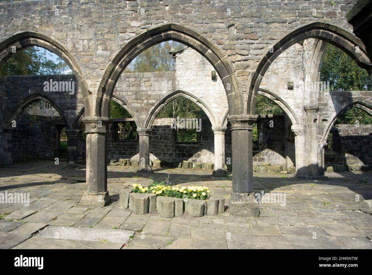 Beautiful interior of Saint Thomas church, Heptonstall, Yorkshire Elegant stone arches  Landscape aspect view Stock Photo