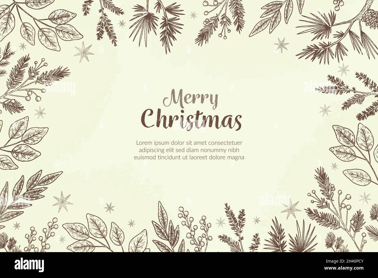 vintage christmas tree branches background vector design illustration ...