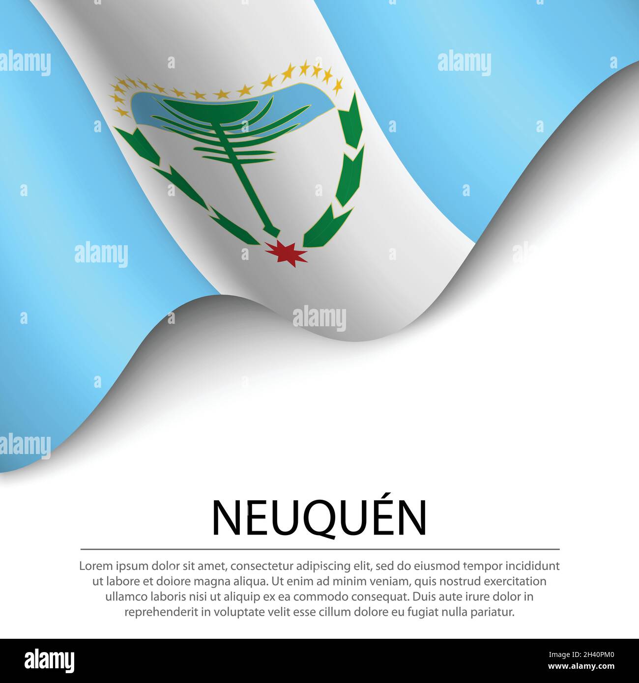 Waving flag of Neuquen is a region of Argentina on white background. Banner or ribbon vector template Stock Vector